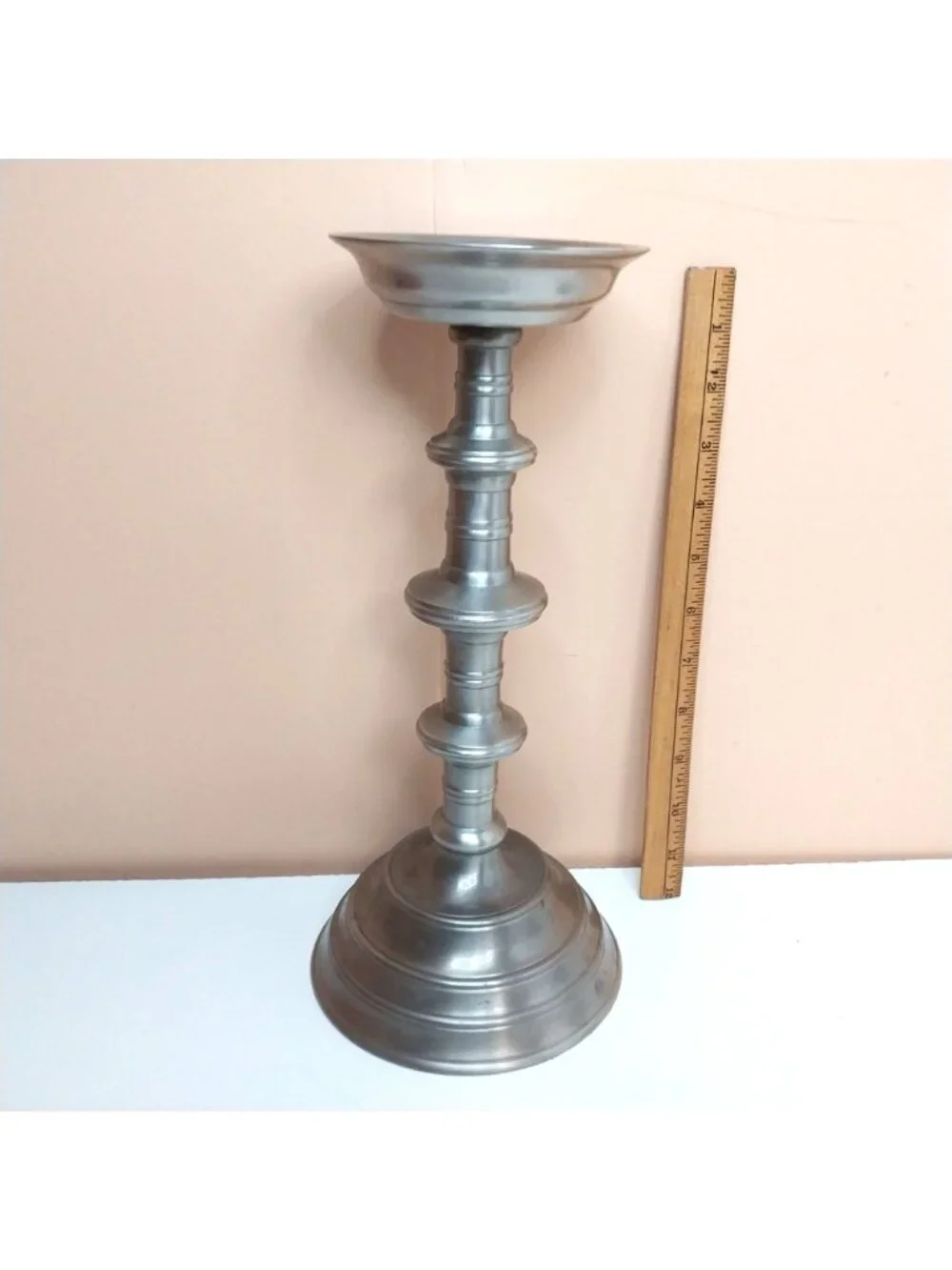 Vintage Silver Pillar Candle Holder Balustrade Polished Silver Metal 12